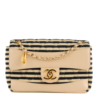 Chanel Jersey Quilted Small Coco Sailor Flap Beige Navy 1 of 10
