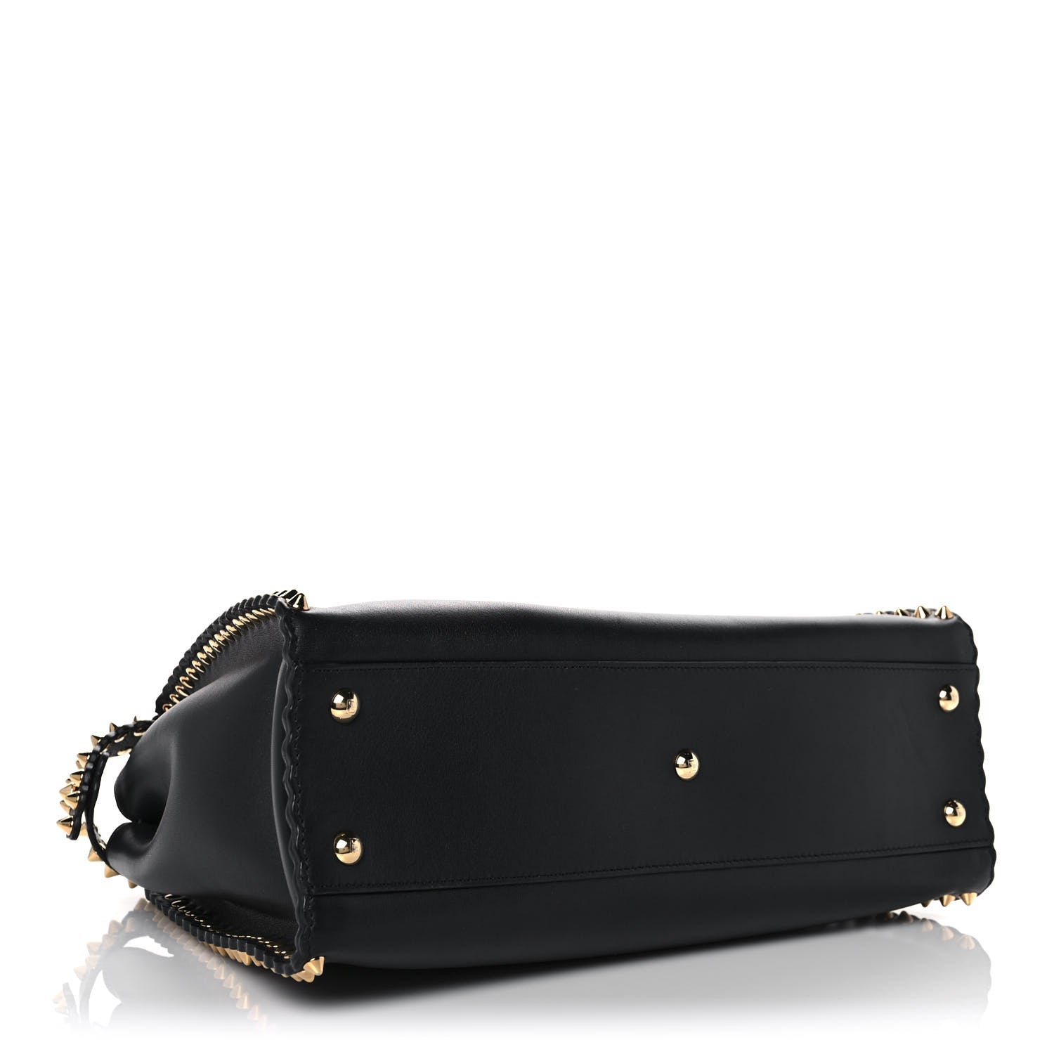 Fendi Vitello Seta Shiny Nappa Scalloped Studded Medium Peekaboo Iconic Satchel Black 4 of 11