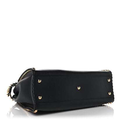 Fendi Vitello Seta Shiny Nappa Scalloped Studded Medium Peekaboo Iconic Satchel Black 4 of 11