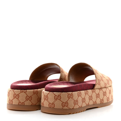 Gucci Canvas GG Monogram Angelina Platform Slide Sandals 39.5 Beige Ruggine 4 of 9