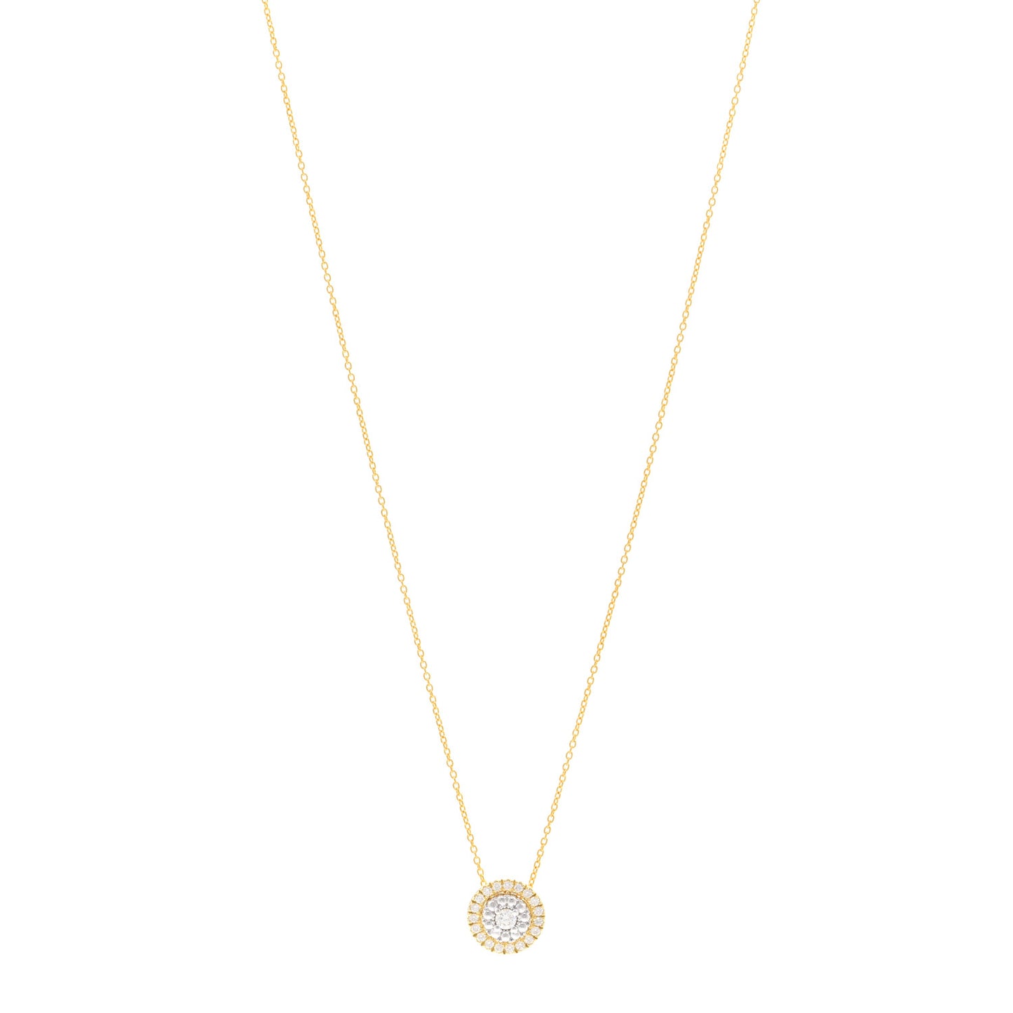 18K Yellow White Gold Diamond Small Siena Dot Pave Pendant Necklace