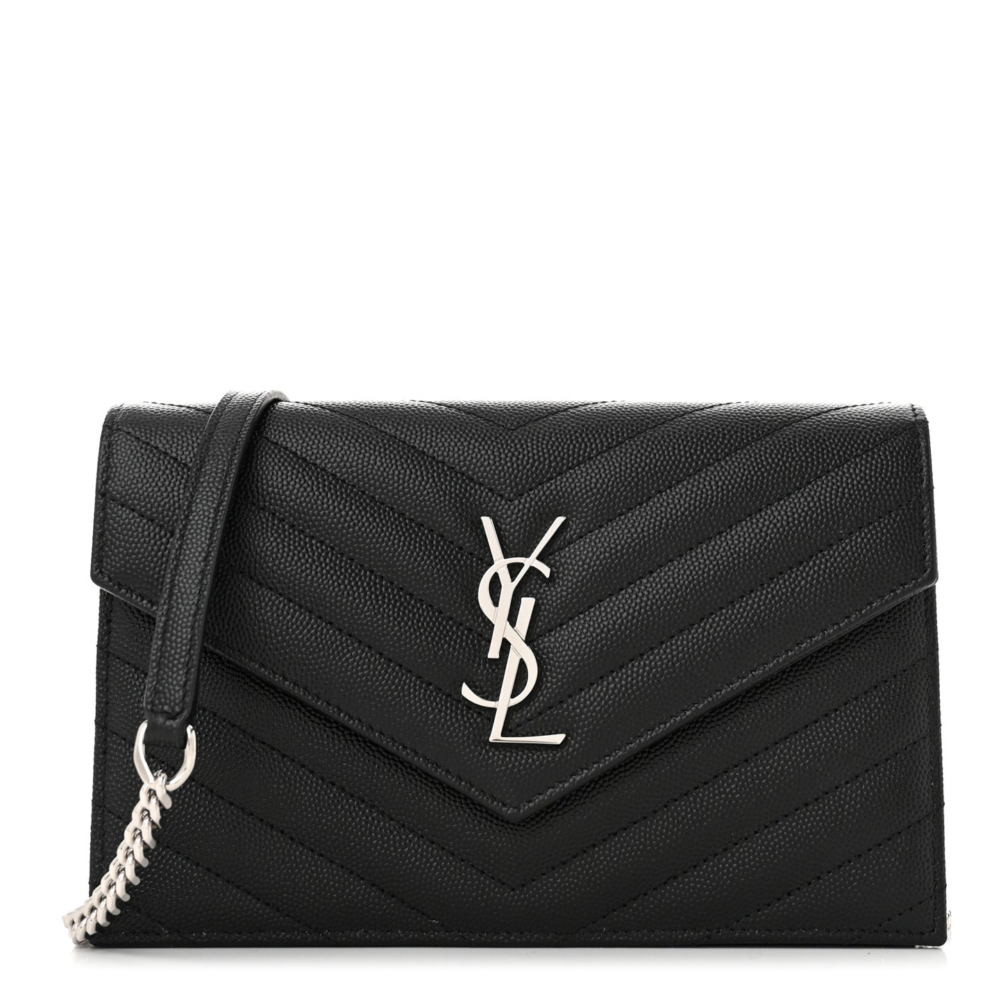 Grain De Poudre Matelasse Chevron Monogram Envelope Chain Wallet Black