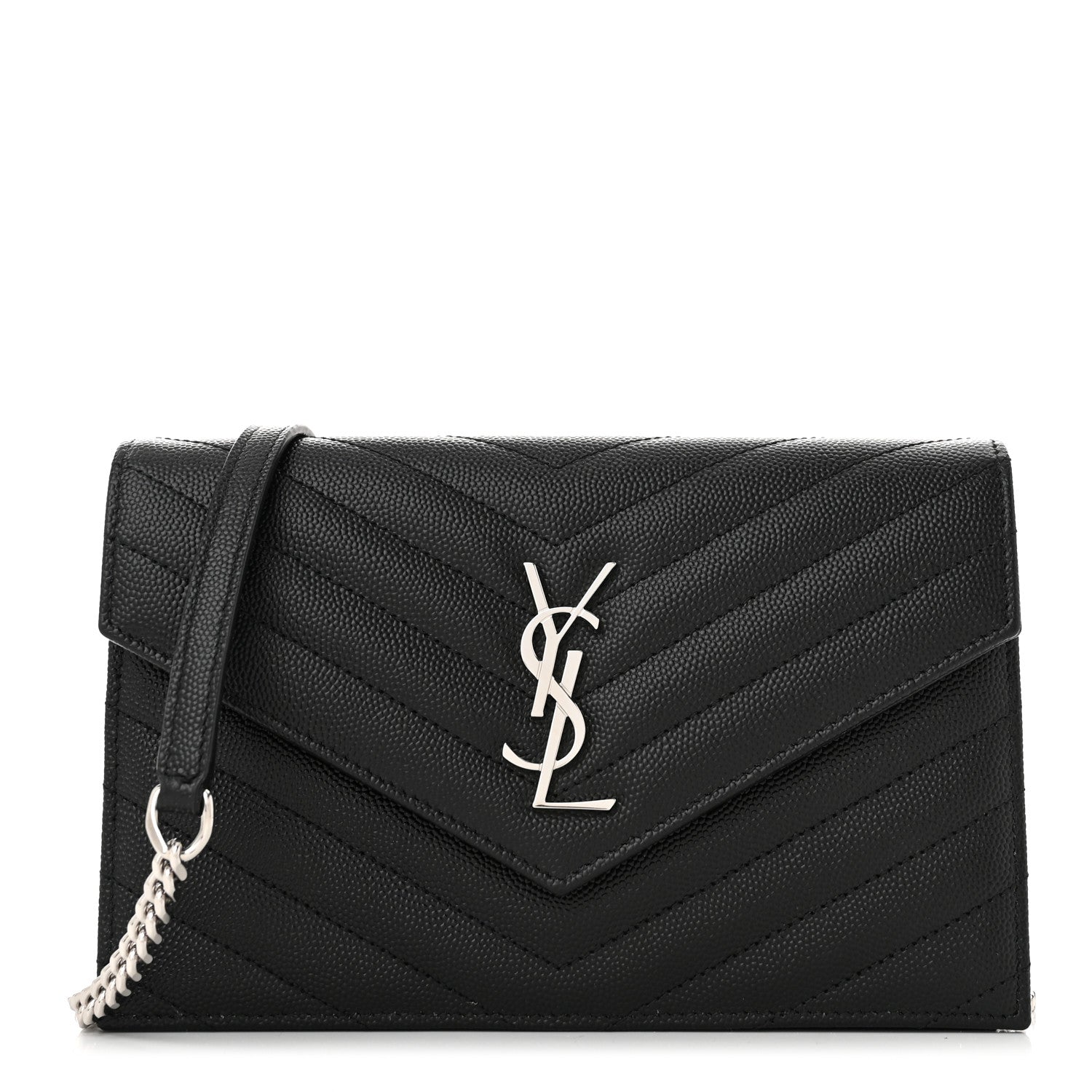 Saint Laurent Grain De Poudre Matelasse Chevron Monogram Envelope Chain Wallet Black 1 of 11