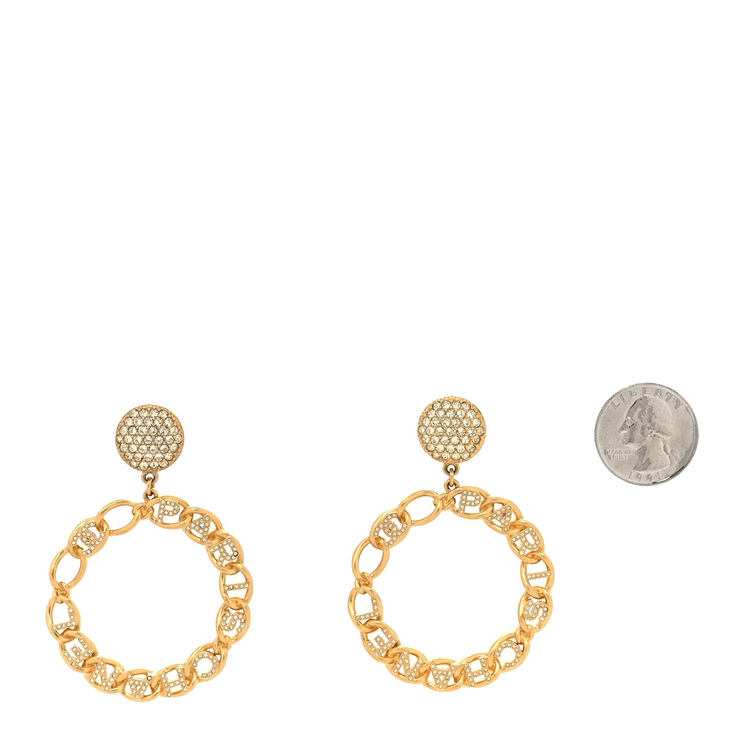 Crystal CC Round Logo Drop Earrings Gold