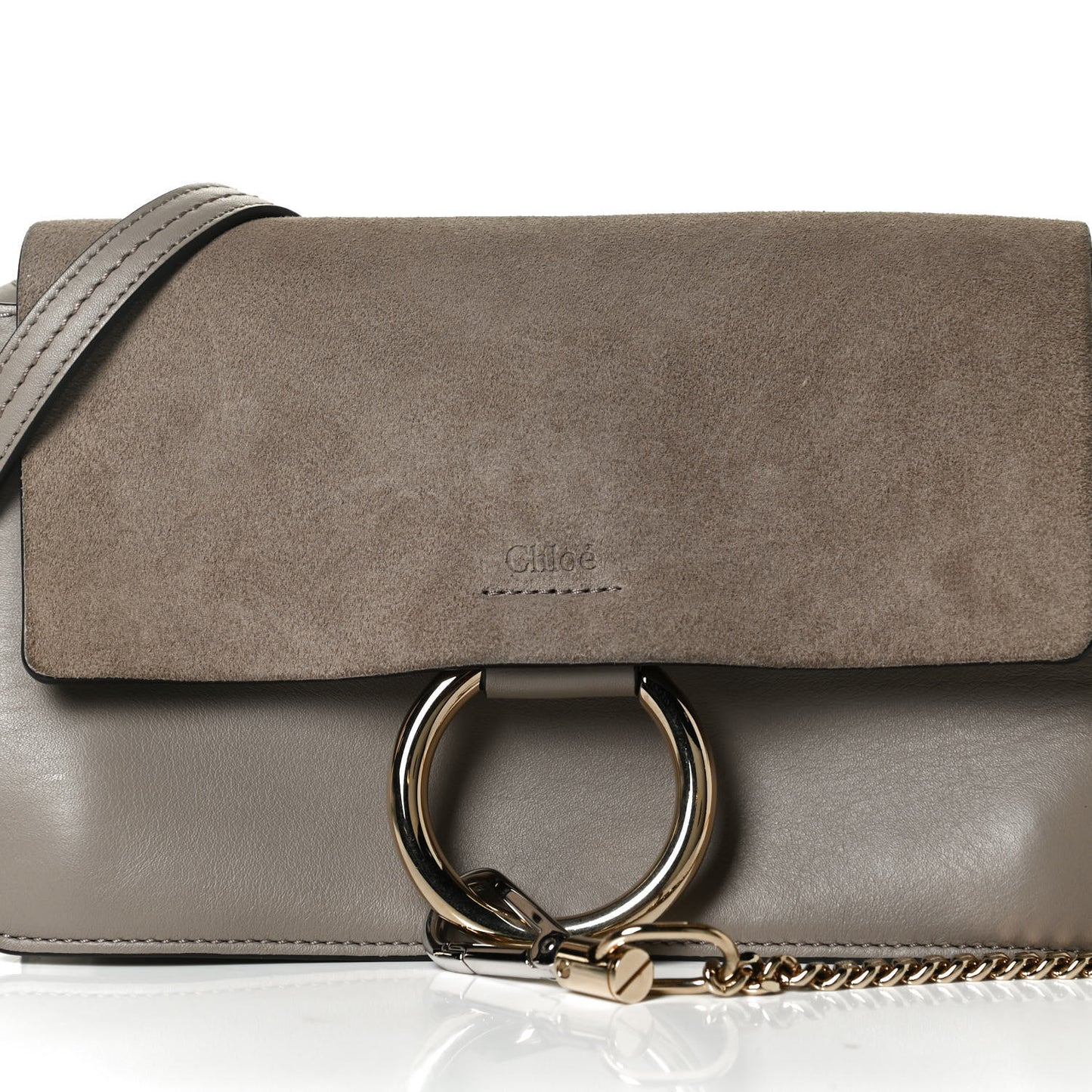 Suede Calfskin Small Faye Shoulder Bag Motty Grey
