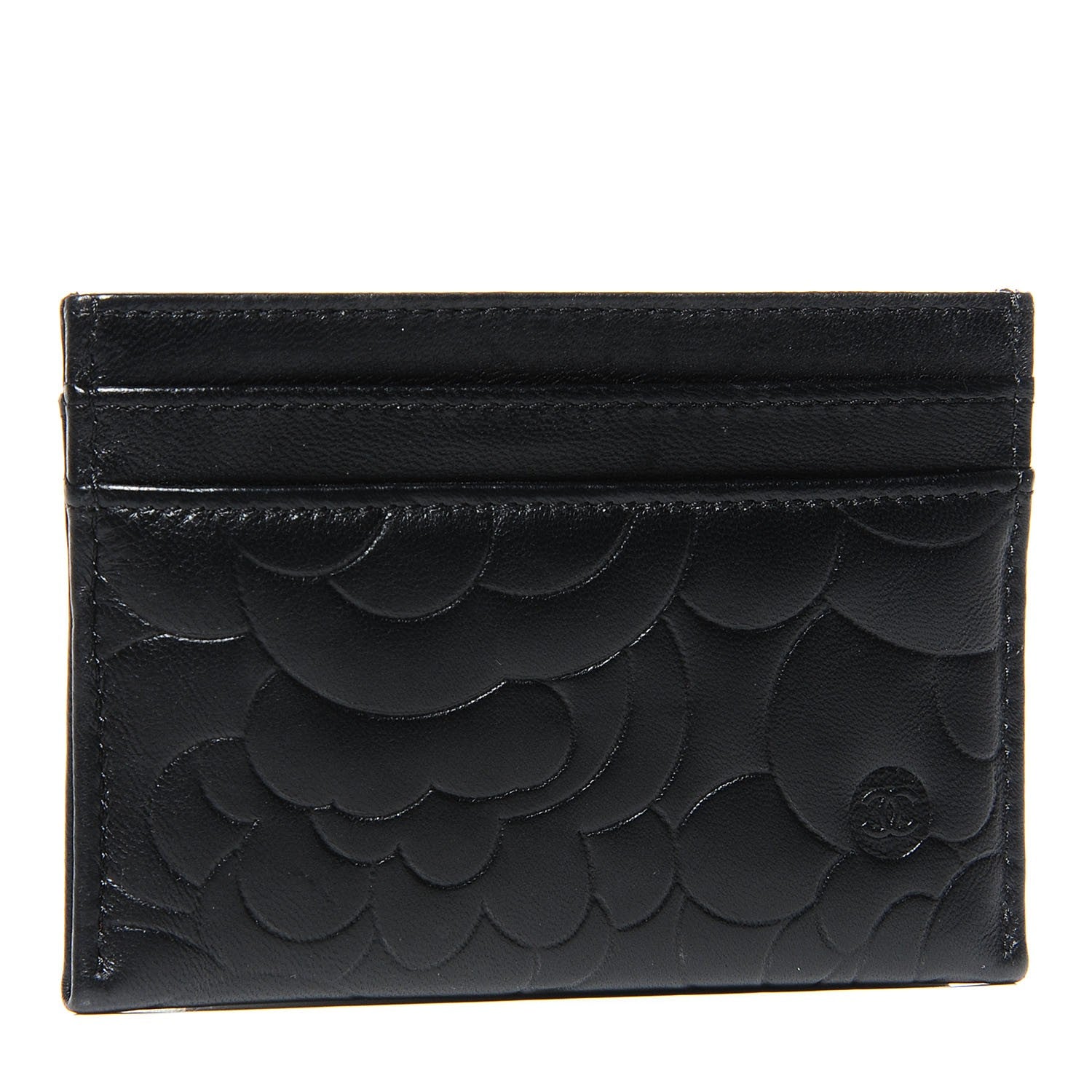 Chanel Lambskin Camellia Embossed Card Holder Black 3 of 9
