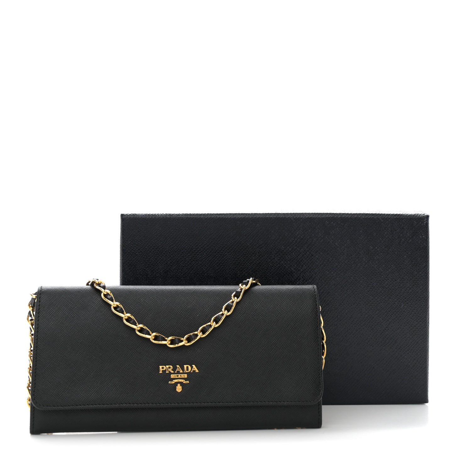 Saffiano Metal Oro Chain Wallet Black