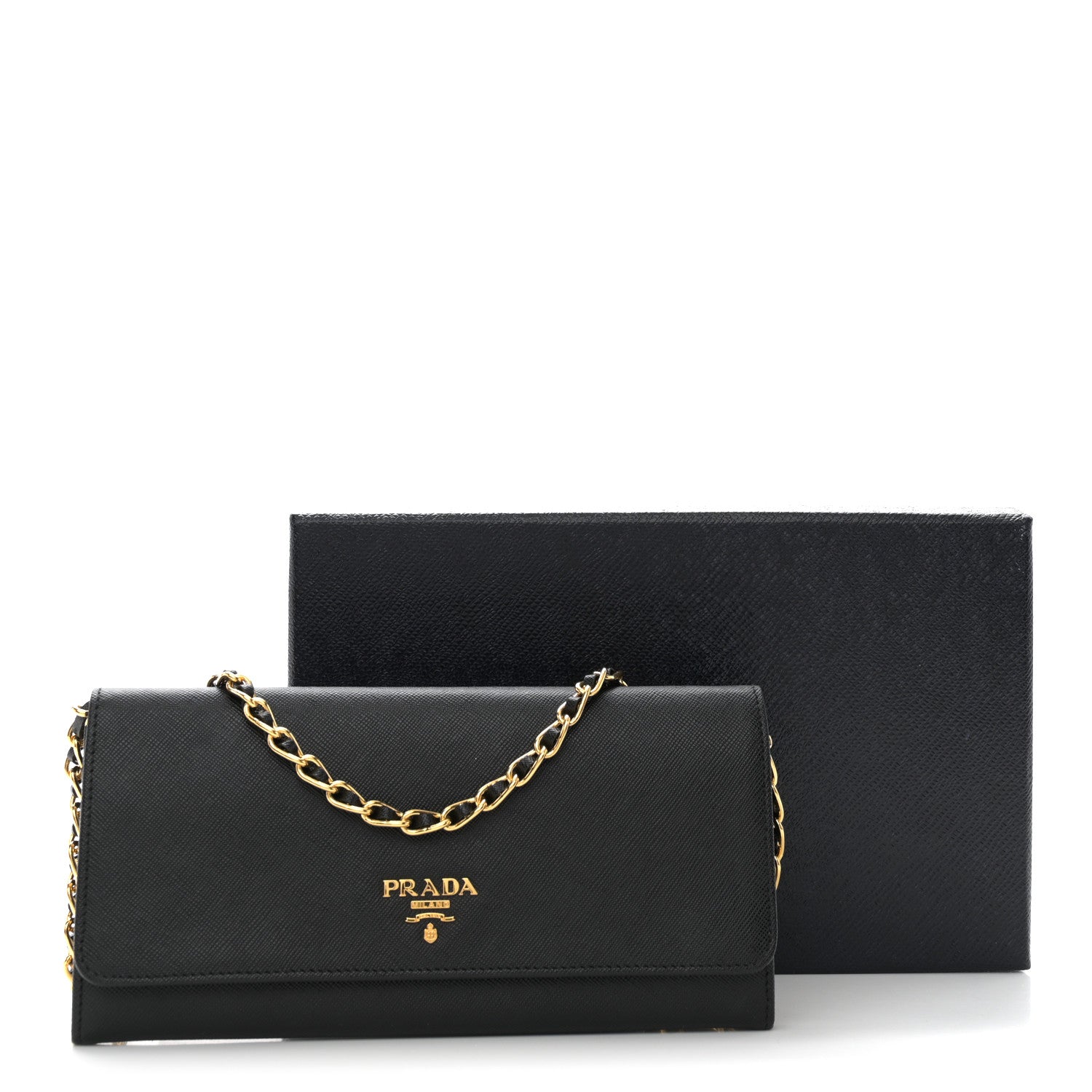 Prada Saffiano Metal Oro Chain Wallet Black 10 of 10