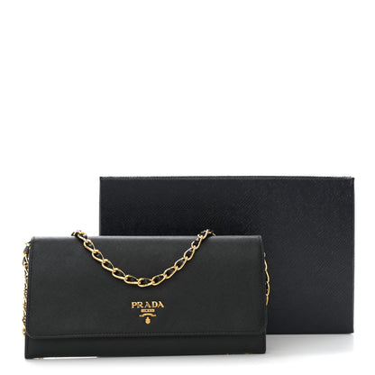 Prada Saffiano Metal Oro Chain Wallet Black 10 of 10