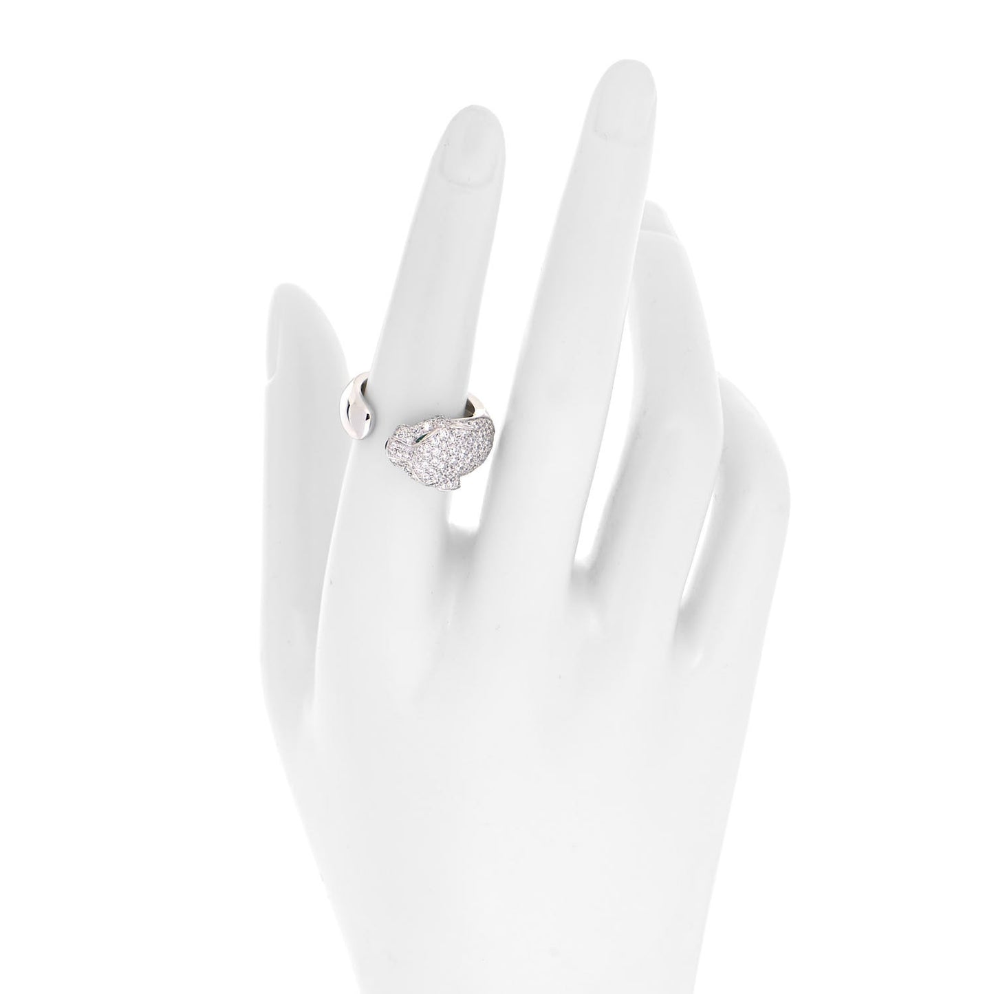 18K White Gold Diamond Black Onyx Emerald Panthere De Cartier Ring 54 7