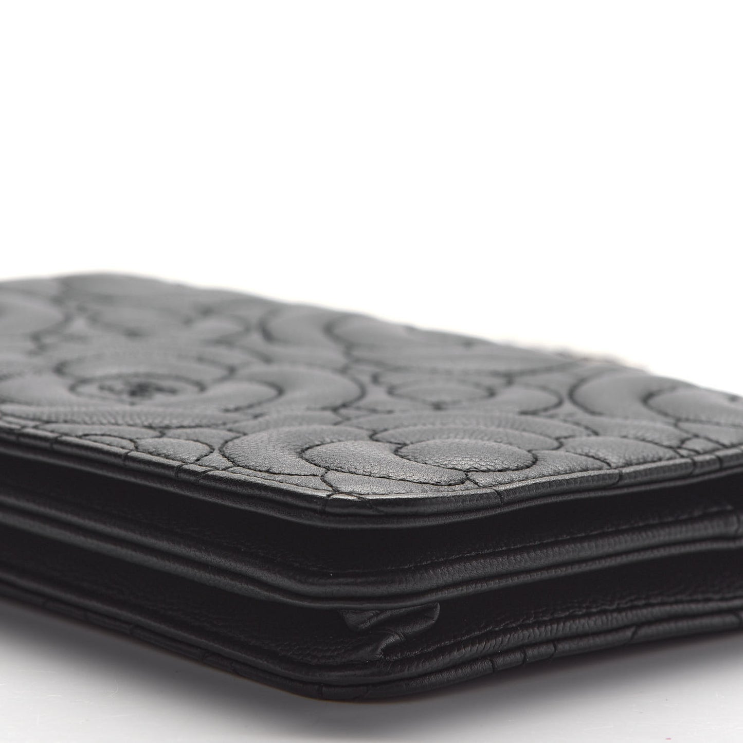 Caviar Camellia Embossed Wallet On Chain WOC Black