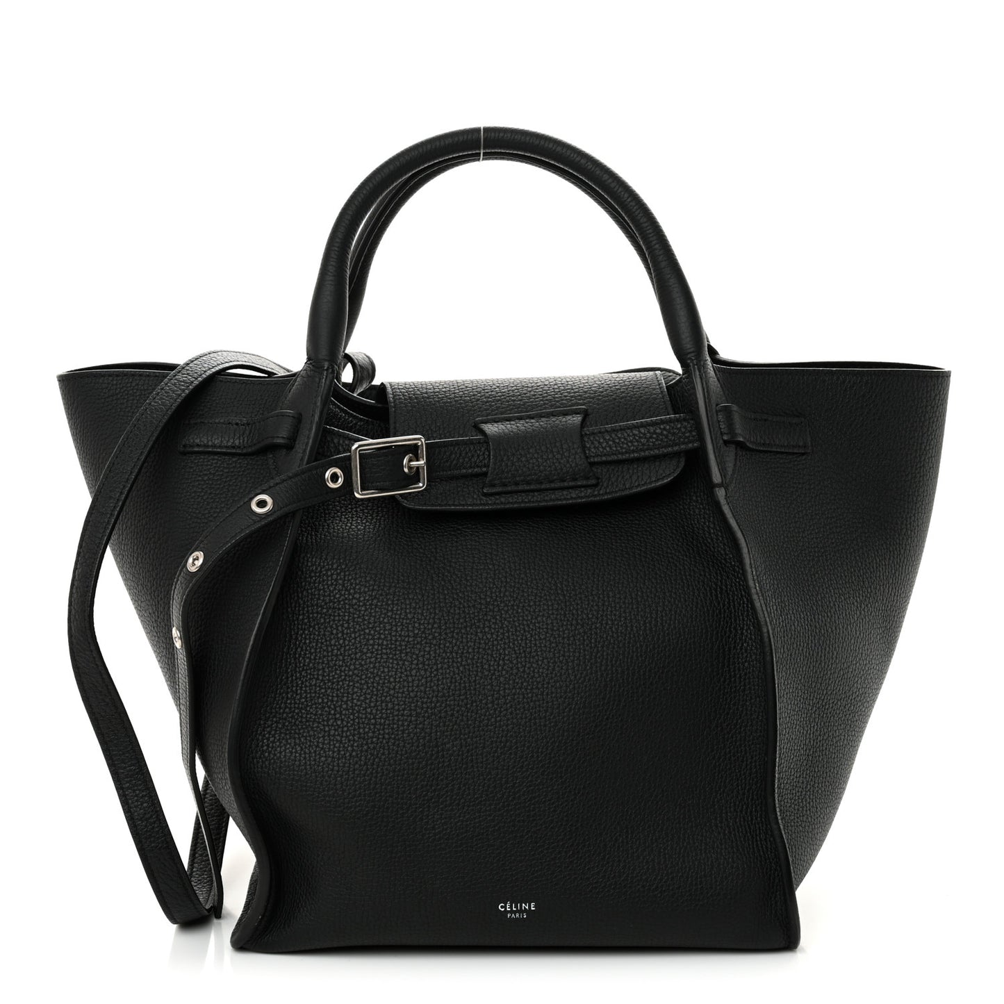 Supple Grained Calfskin Small Long Strap Big Bag Black