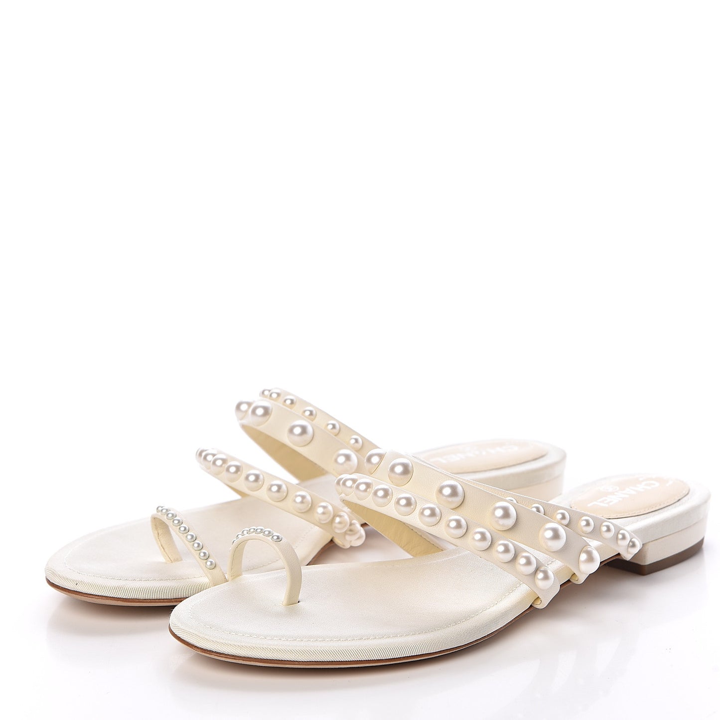Lambskin Grosgrain Pearl Sandals 36.5 Ivory