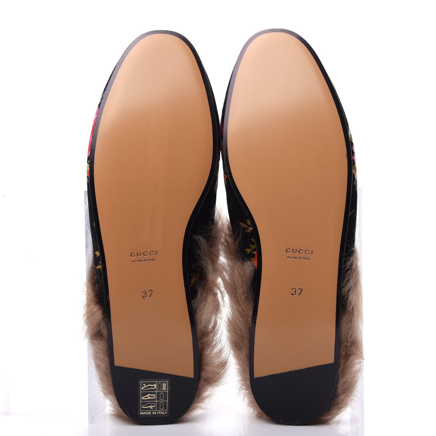 Velvet Fur Floral Womens Princetown Slippers 37 Black