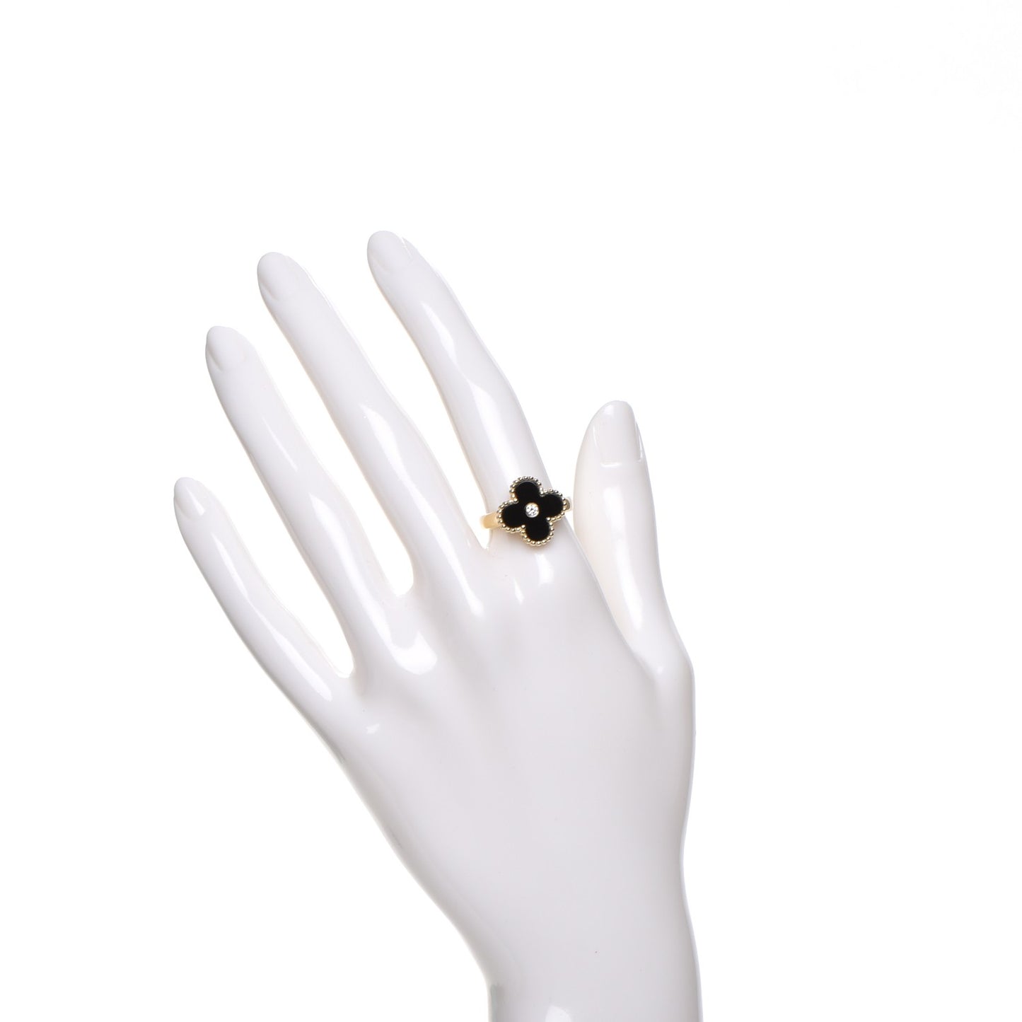 18K Yellow Gold Diamond Black Onyx Vintage Alhambra Ring 54 7