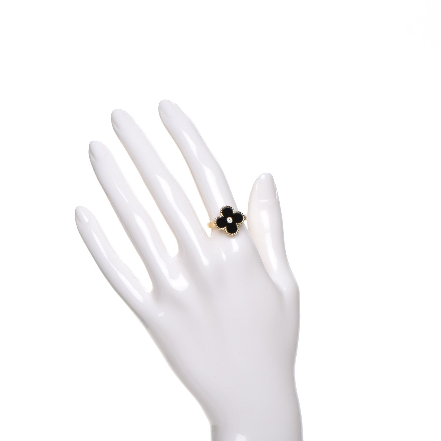 Van Cleef & Arpels 18K Yellow Gold Diamond Black Onyx Vintage Alhambra Ring 54 7 2 of 5