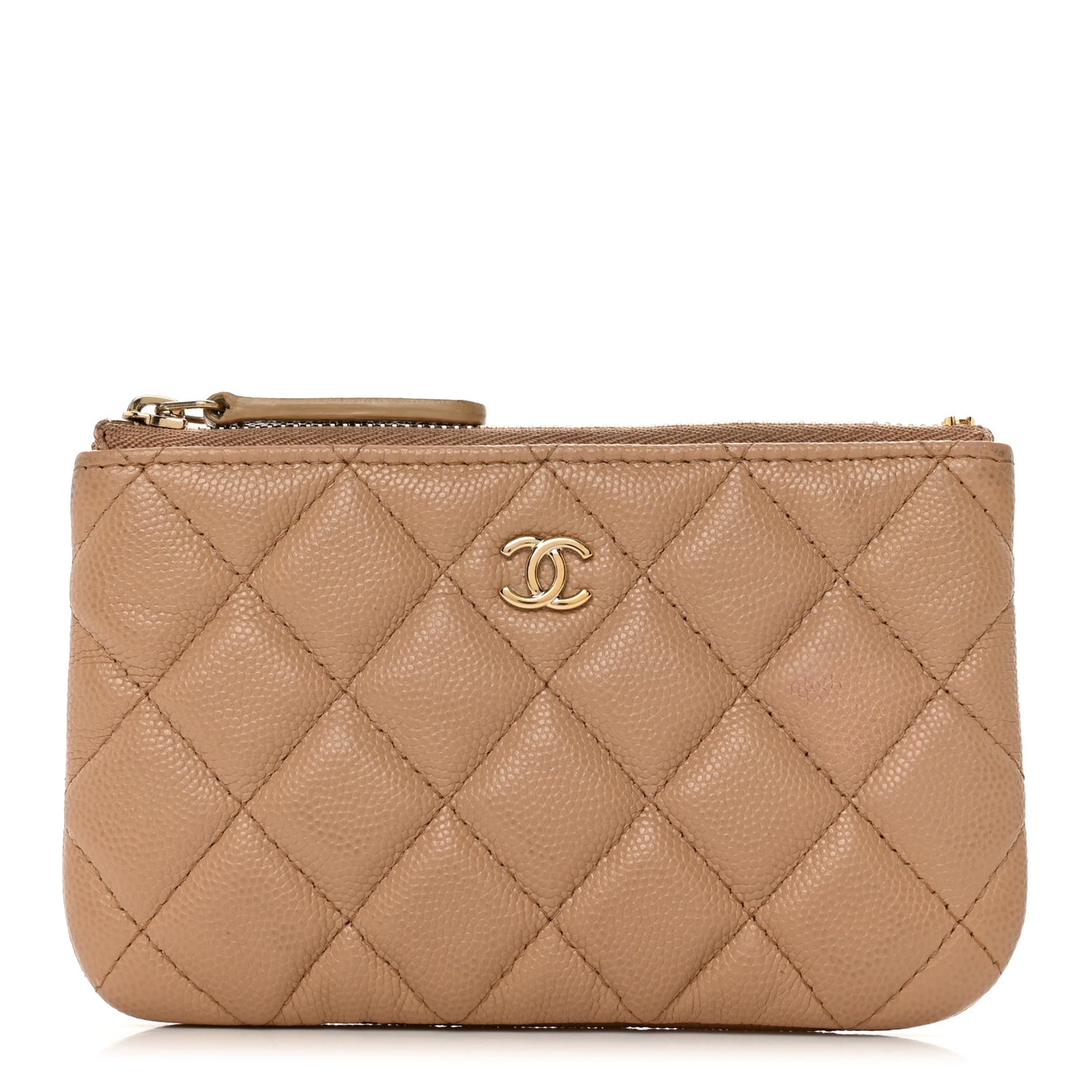Caviar Quilted Small Cosmetic Case Beige