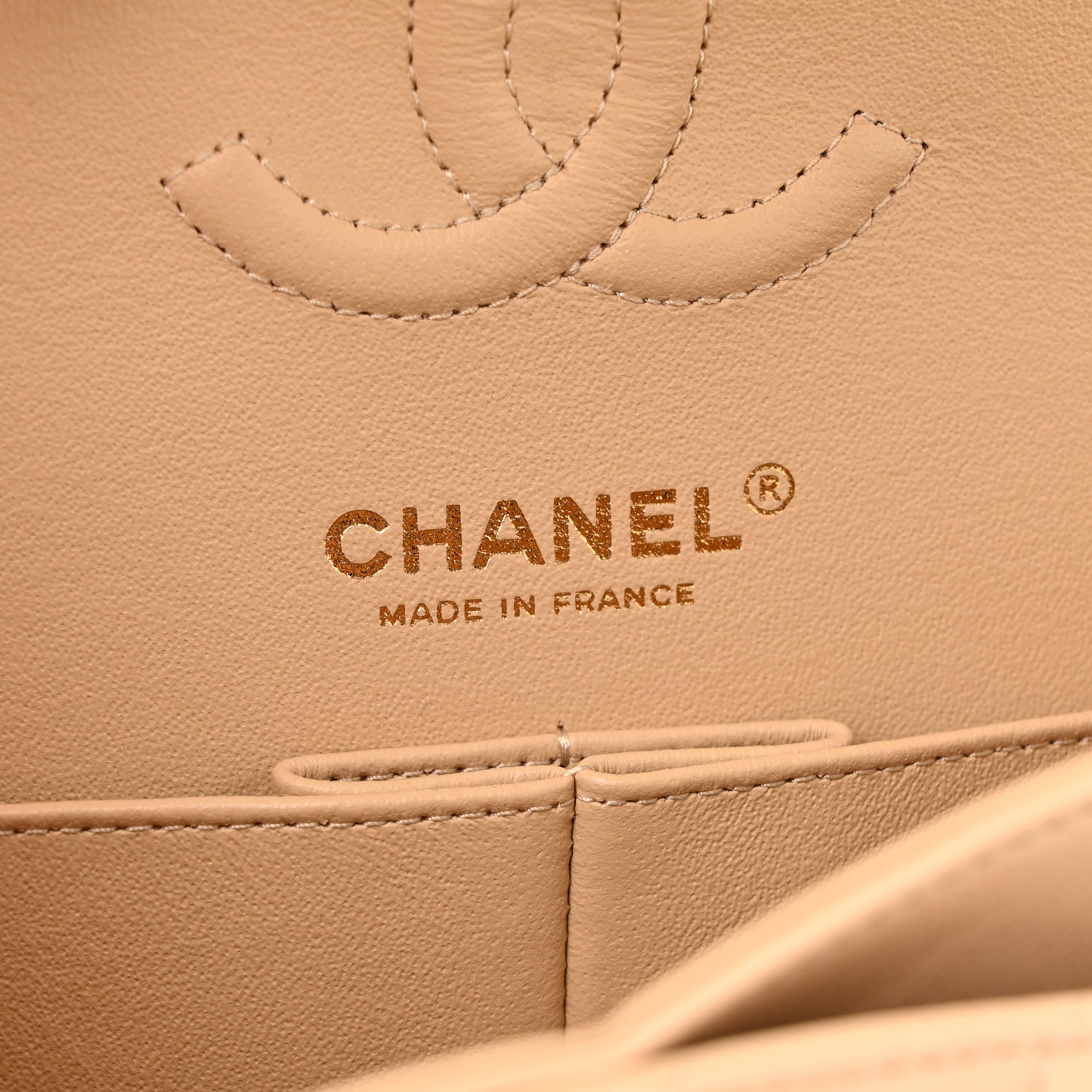 Lambskin Quilted Small Double Flap Beige