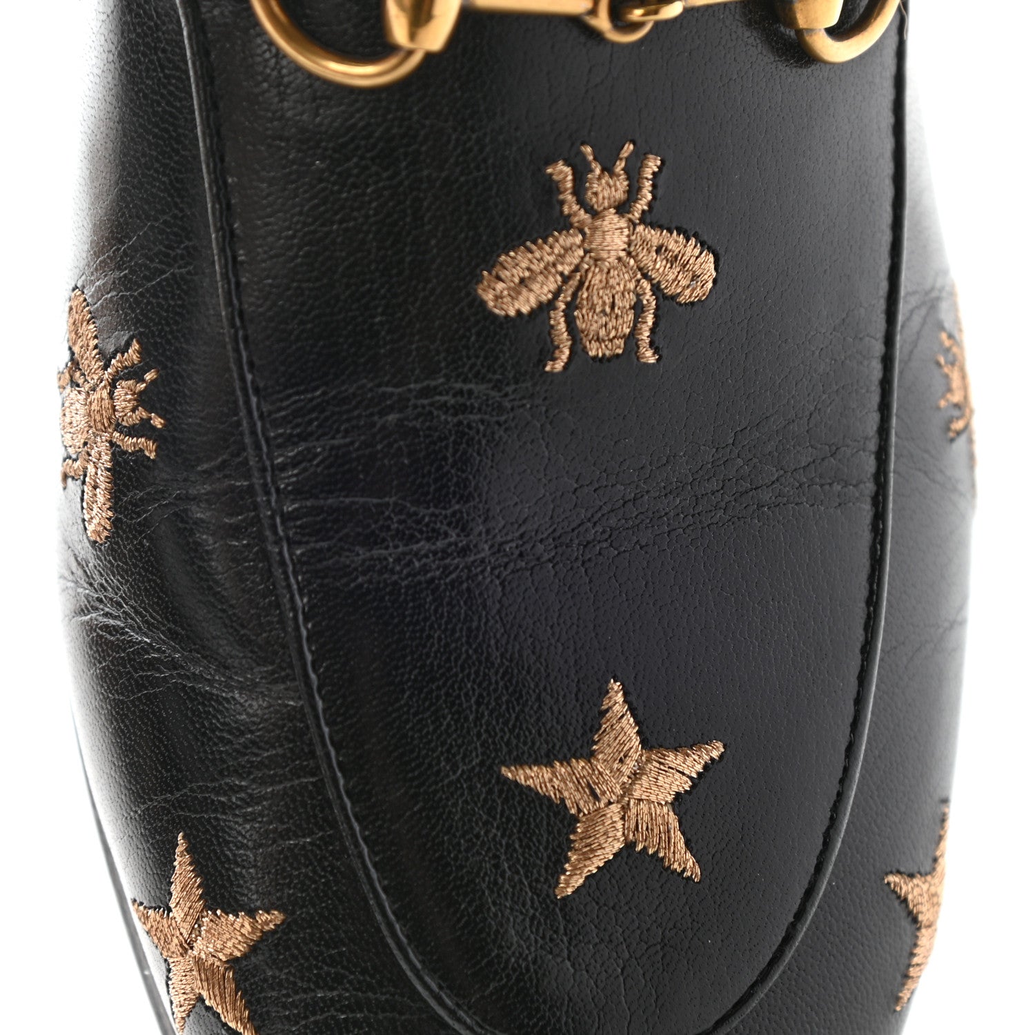 Gucci Goatskin Fur Bee Star Embroidered Womens Princetown Slippers 38.5 Black 10 of 10
