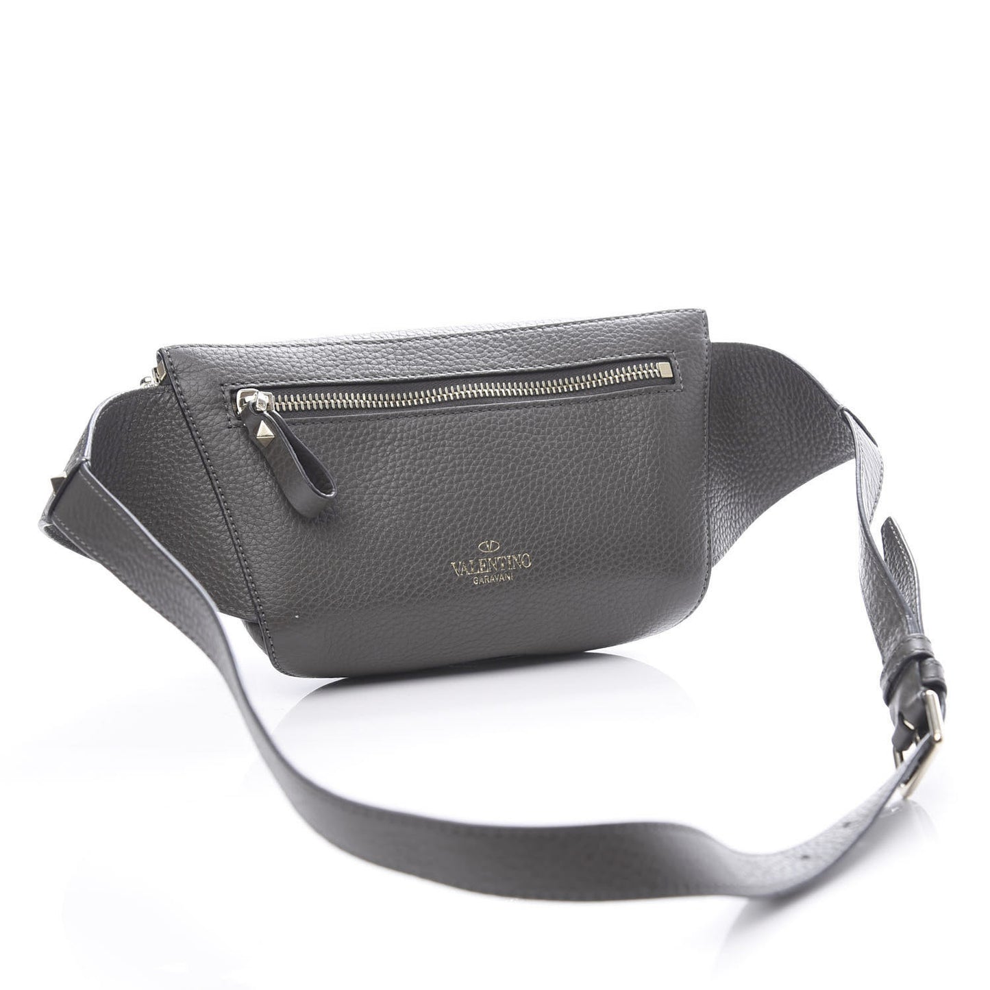 Grained Calfskin Rockstud Belt Bag 95 Graphite