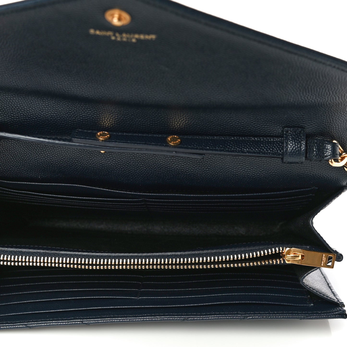 Grain De Poudre Matelasse Chevron Monogram Chain Wallet Deep Marine