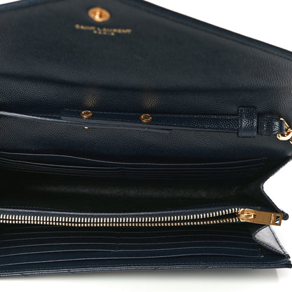 Saint Laurent Grain De Poudre Matelasse Chevron Monogram Chain Wallet Deep Marine 4 of 9