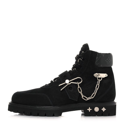 Louis Vuitton Suede Calfskin Monogram Eclipse Mens Creeper Ankle Boots 11 Black 1 of 7