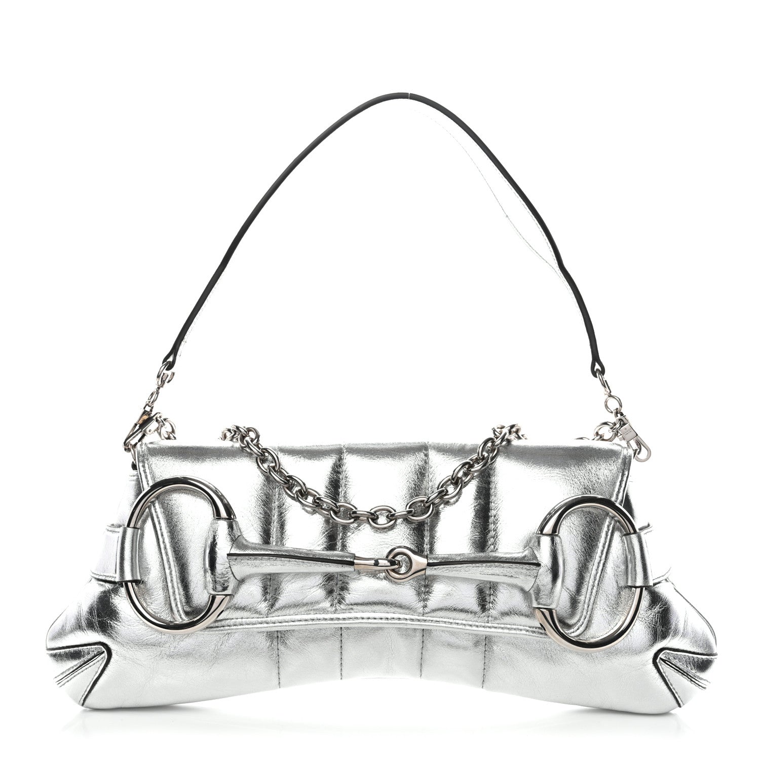 Gucci Iridescent Nappa Vertical Matelasse Medium Maxi Horsebit Chain Shoulder Bag Silver 1 of 28