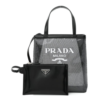 Prada Sequin Mesh Small Tote Bag Black 1 of 11