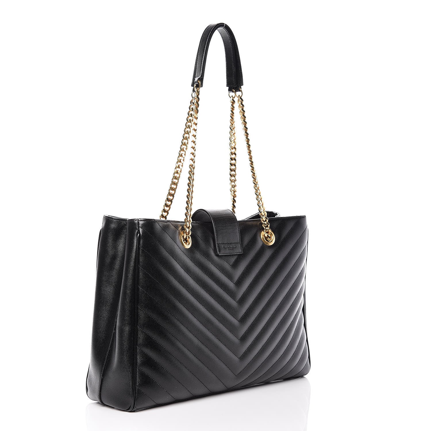 Saint Laurent Grain De Poudre Matelasse Chevron Monogram Shopping Bag Black 3 of 13