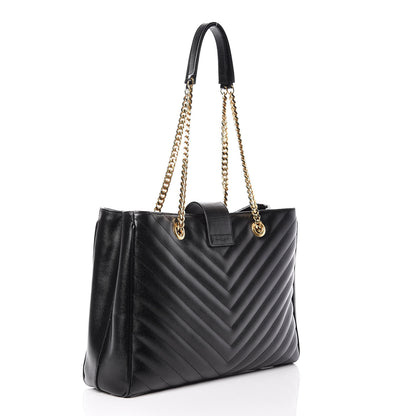 Saint Laurent Grain De Poudre Matelasse Chevron Monogram Shopping Bag Black 3 of 13