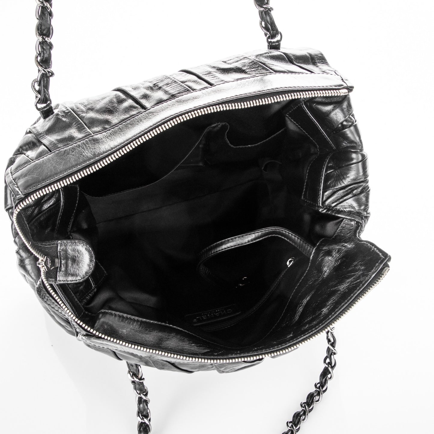 Glazed Calfskin Large Twisted Tote Black