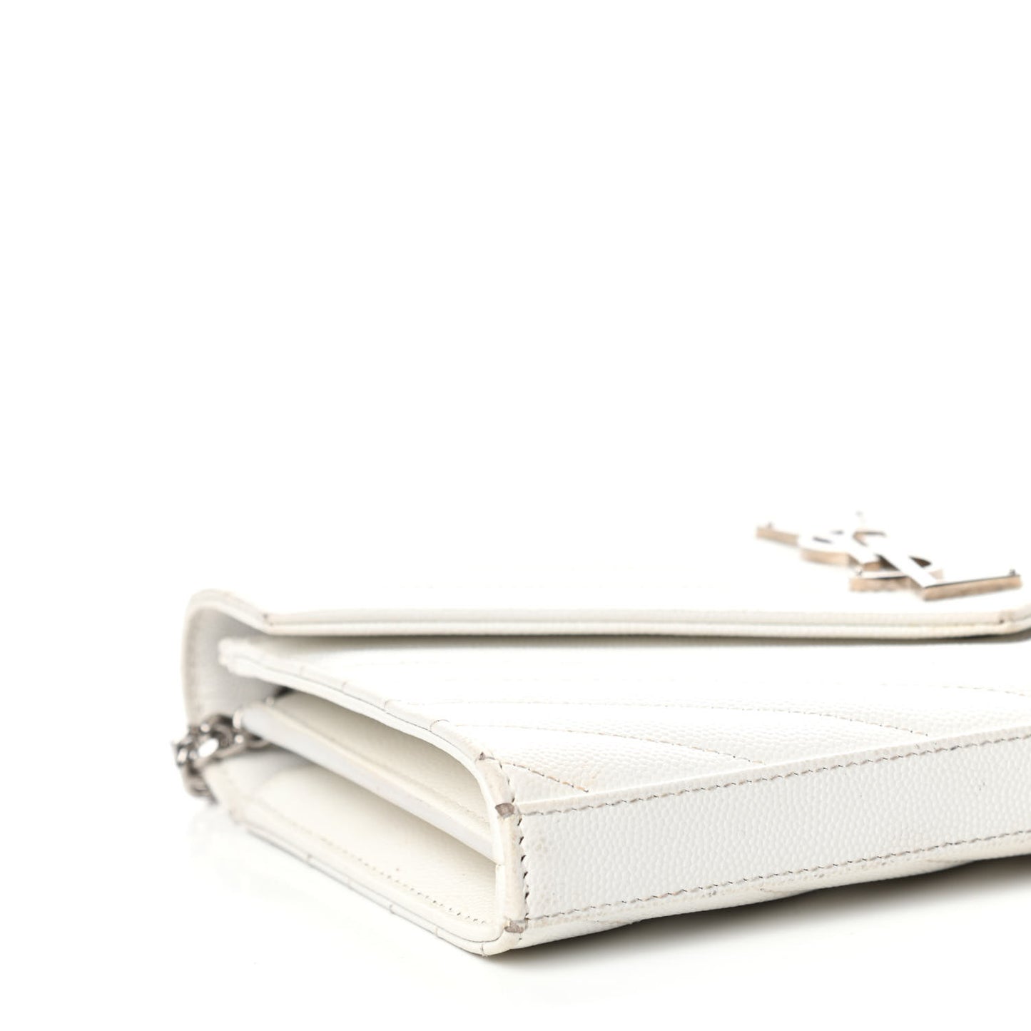 Grain De Poudre Matelasse Chevron Monogram Chain Wallet White