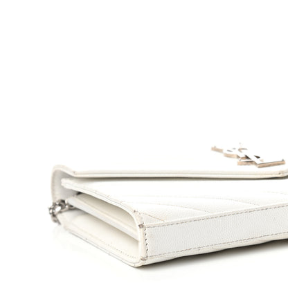Saint Laurent Grain De Poudre Matelasse Chevron Monogram Chain Wallet White 7 of 9