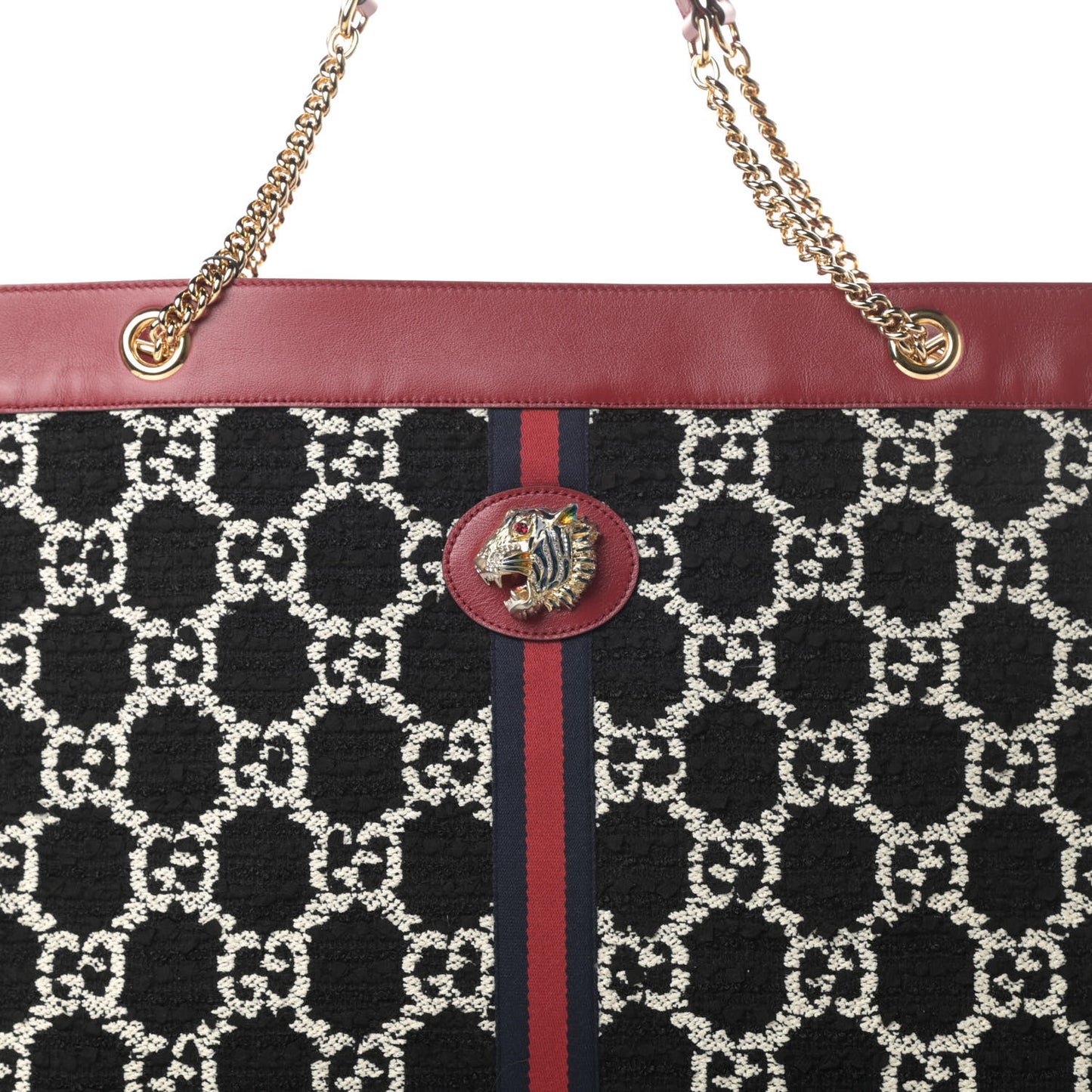 Tweed GG Monogram Large Rajah Chain Tote Romantic Cherry Black White
