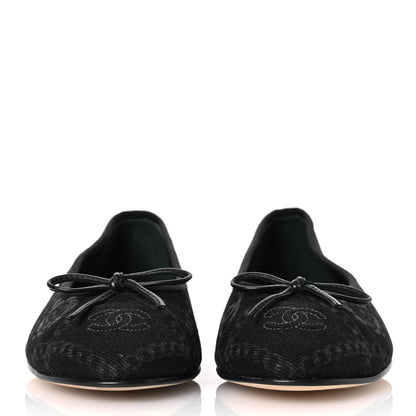 Chanel Denim Printed Cap Toe Ballerina Flats 38.5 Black White 3 of 11