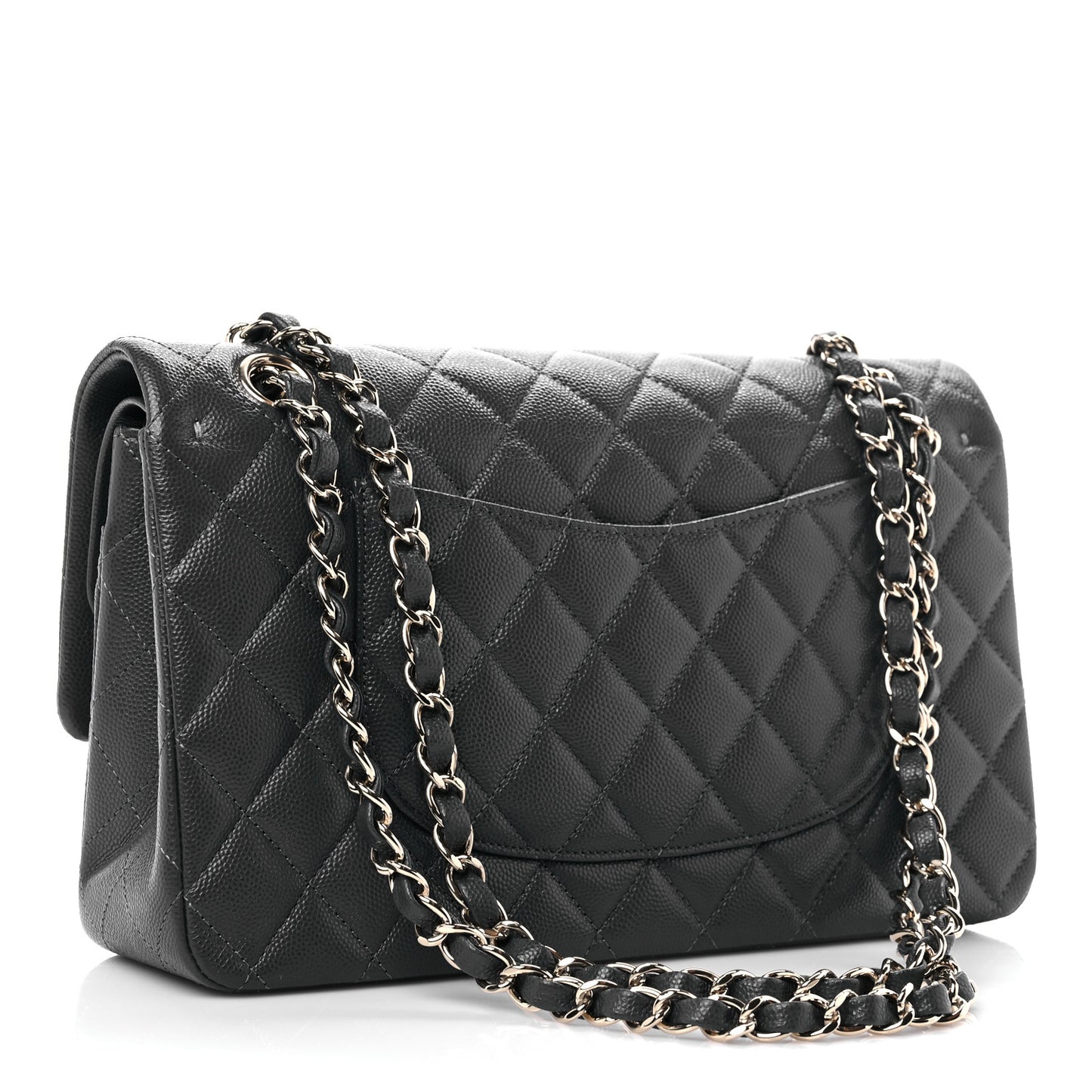 Caviar Quilted Medium Double Flap Dark Grey