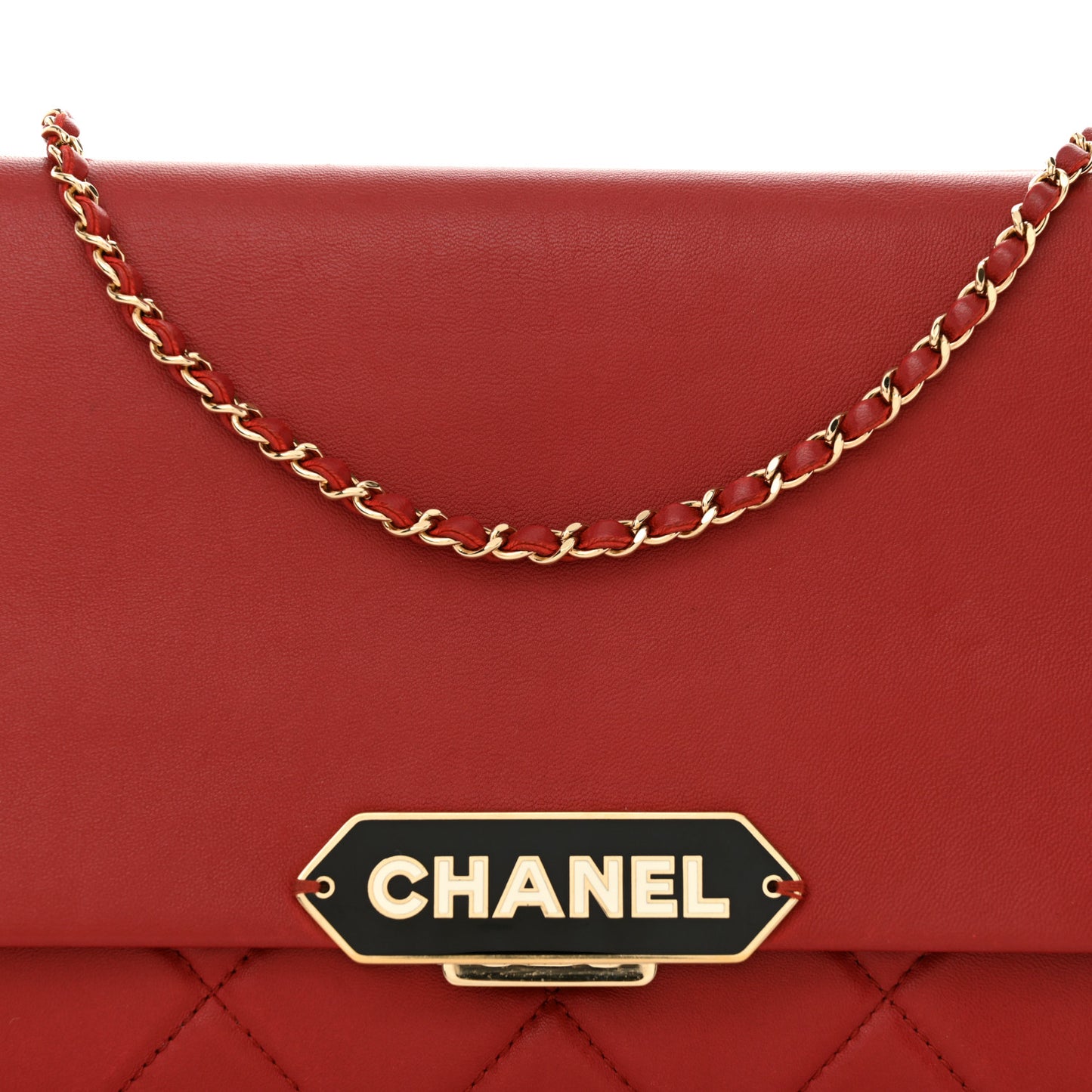Lambskin Quilted Retro Label Clutch Red
