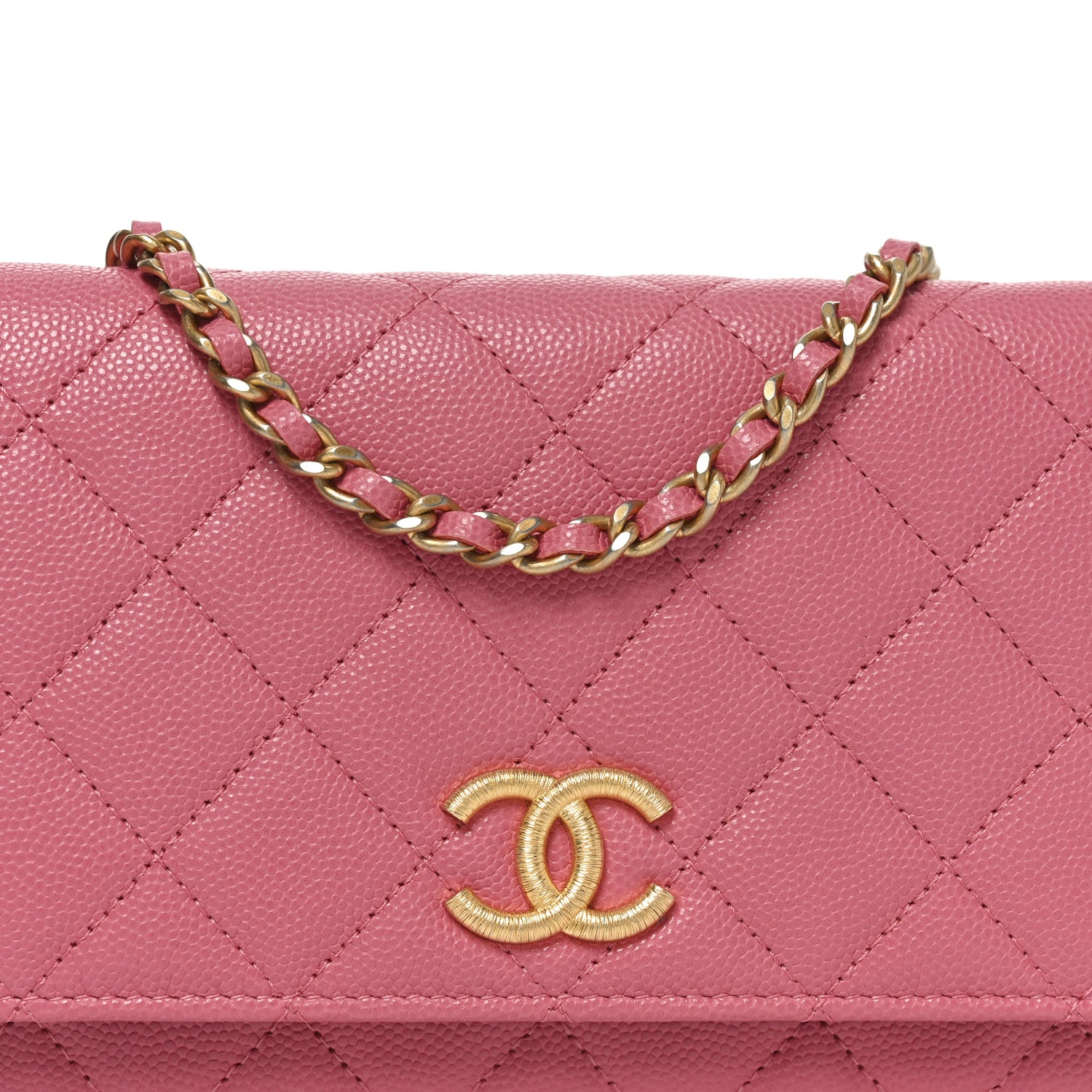 Chanel Caviar Quilted Textured CC Wallet On Chain WOC Pink 9 of 12