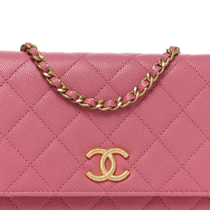 Chanel Caviar Quilted Textured CC Wallet On Chain WOC Pink 9 of 12
