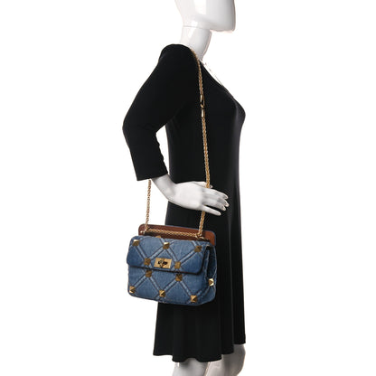 Valentino Garavani Denim Medium Roman Stud Shoulder Bag Light Denim Selleria 2 of 12