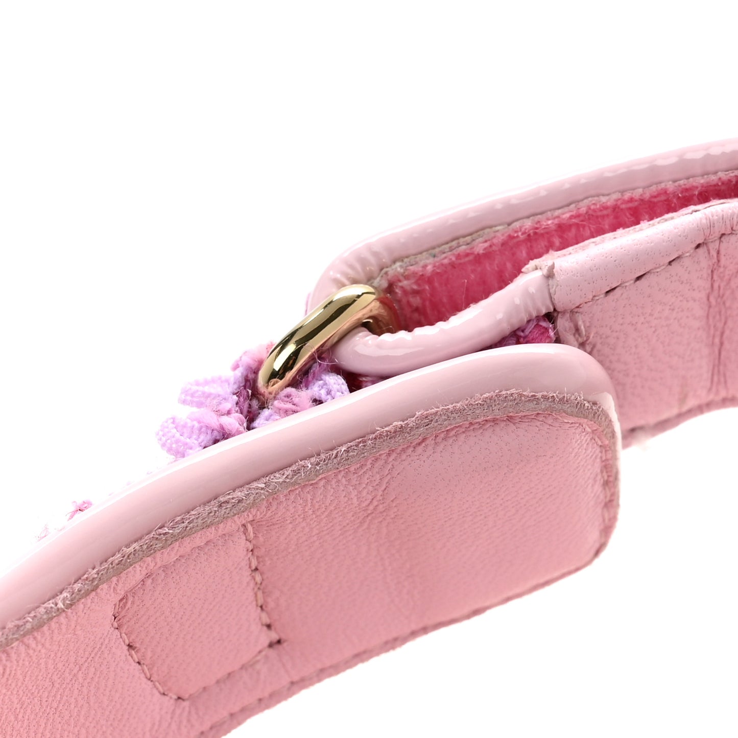 Tweed Patent Calfskin Velcro Dad Sandals 38.5 Light Purple Pink Red