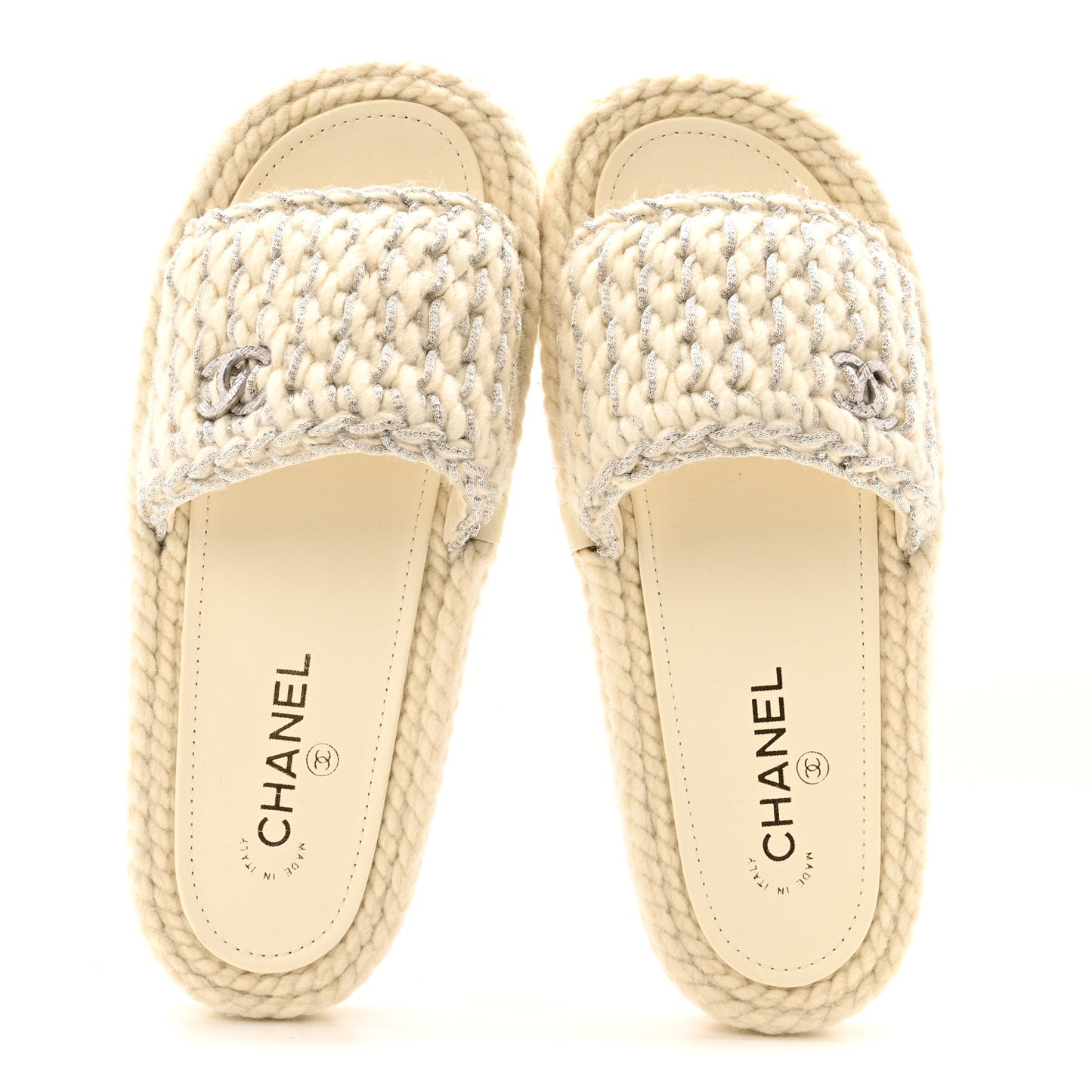 Braided Knit CC Mules 40 Ecru
