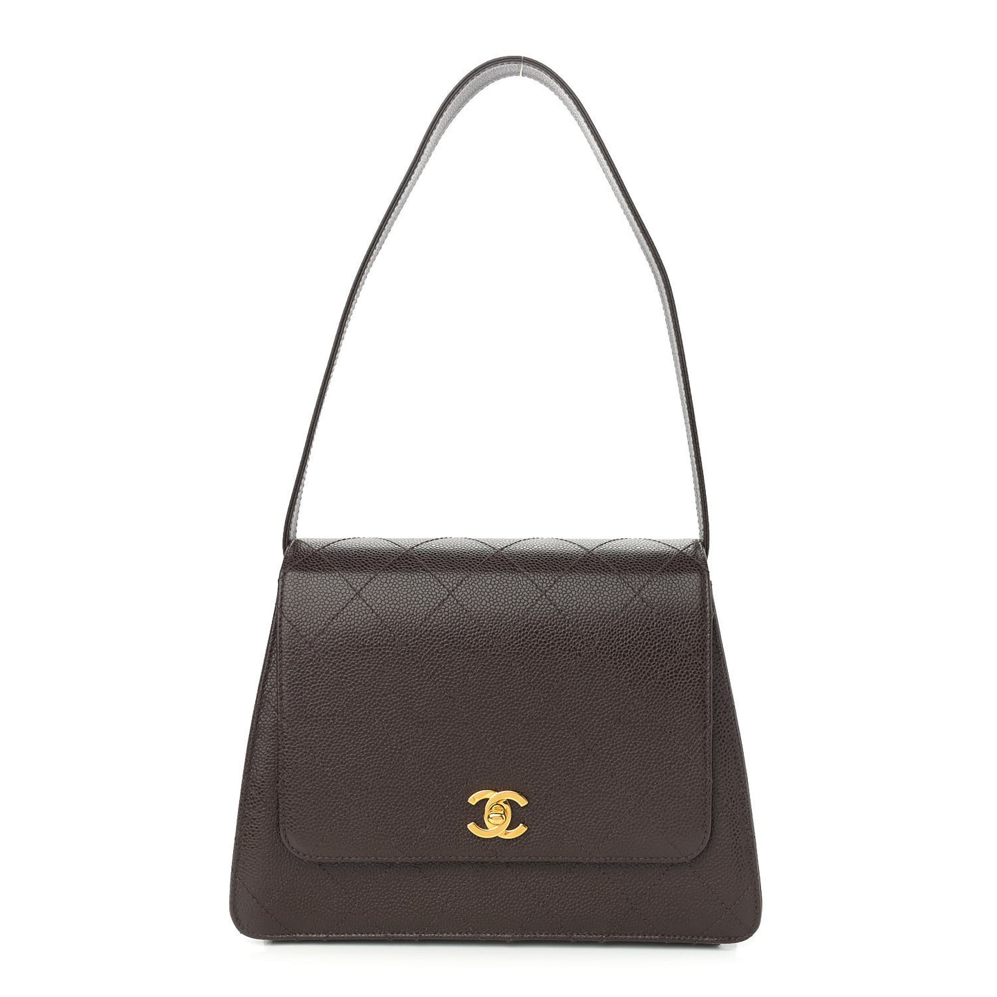 Caviar Flap Shoulder Bag Brown