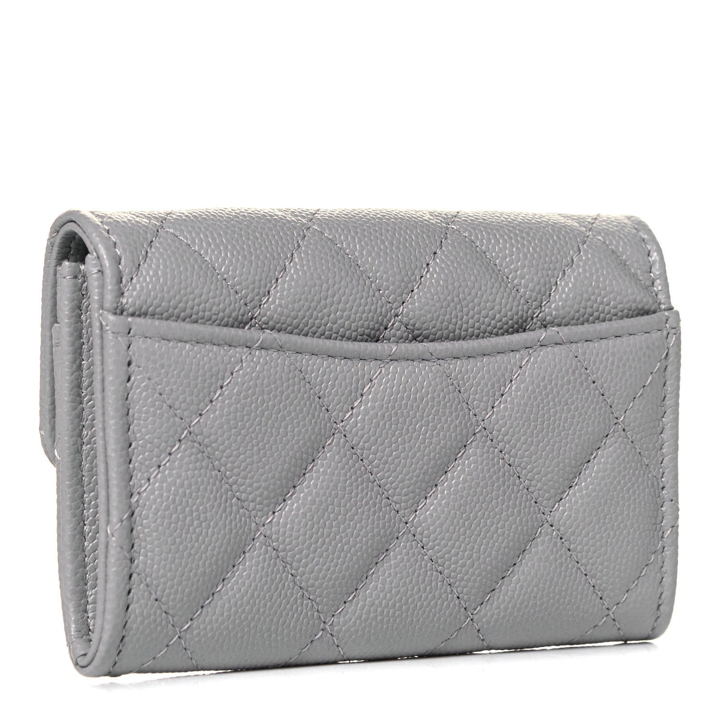 Caviar Quilted Flap Card Holder Wallet Grey