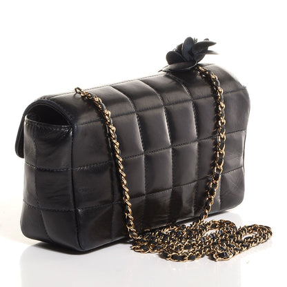 Chanel Lambskin Chocolate Bar Quilted Camellia Mini Flap Black 3 of 7