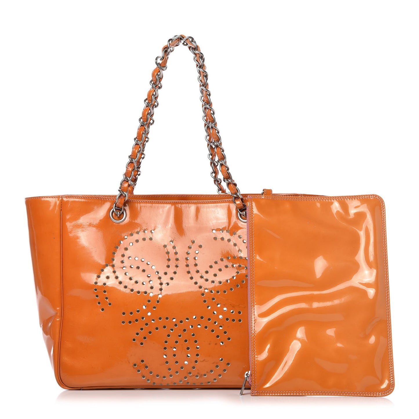 Patent Perforated CC Shopping Tote Orange