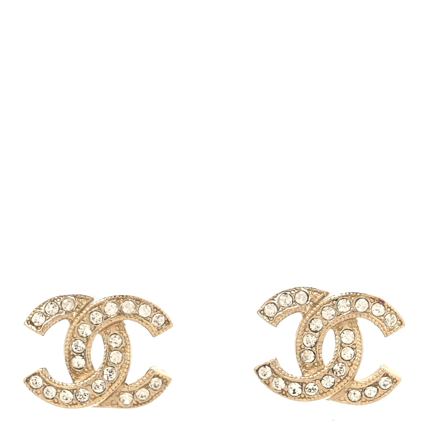 Chanel Crystal Mini Timeless CC Earrings Light Gold 1 of 4