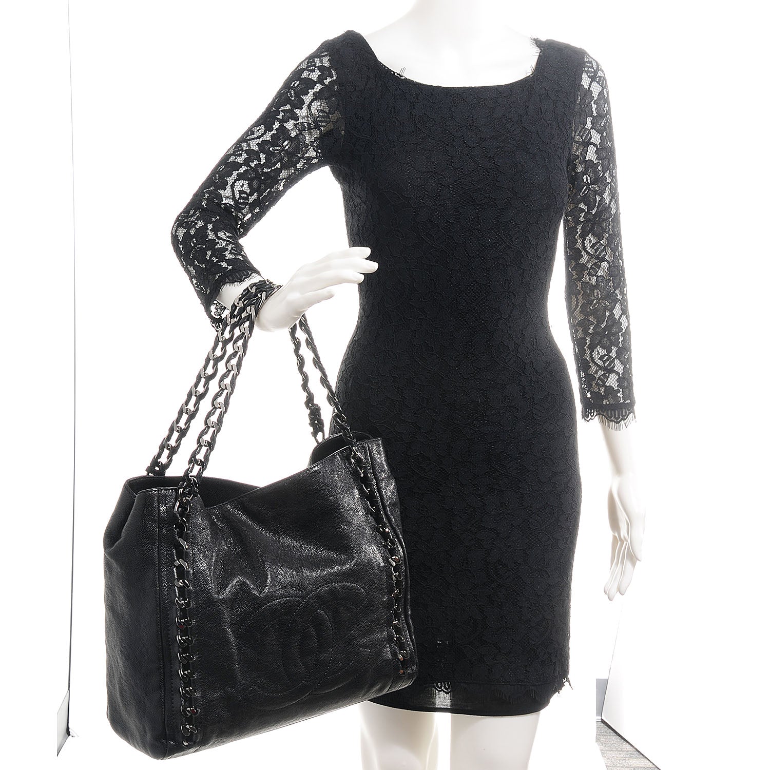 Chanel Glazed Caviar Modern Chain Tote Black 2 of 7