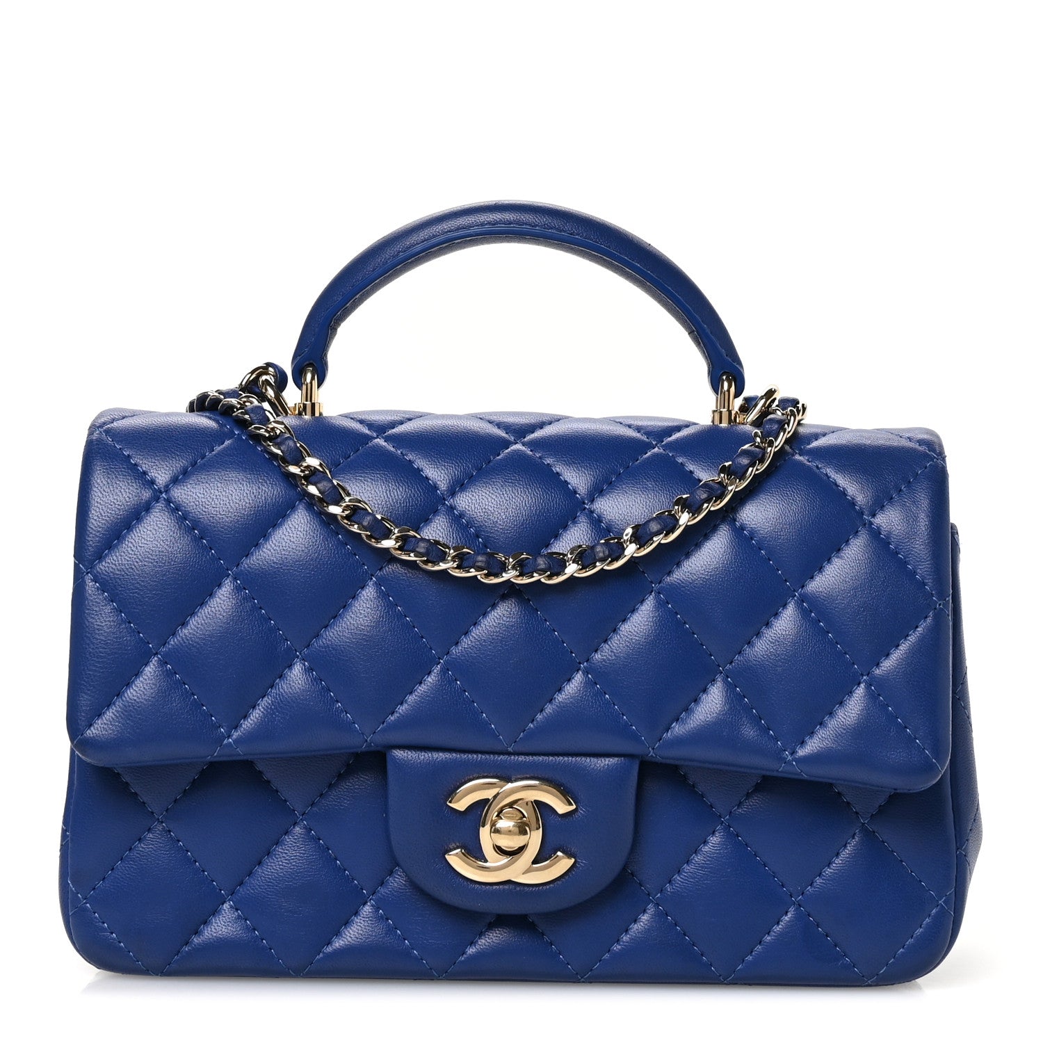 Chanel Lambskin Quilted Mini Top Handle Rectangular Flap Dark Blue 1 of 11